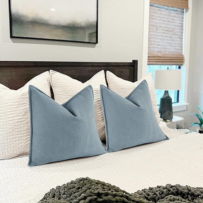 ZWJD Throw Pillow Covers 22x22 Set of 2 Chenille Pillow Covers with Elegant Design Soft and Luxurious Decorative Throw Pillows for Couch, Bed, and Home Decor,Light Blue