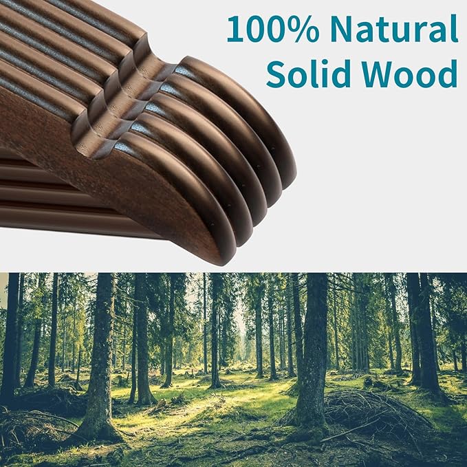 30 Pack Wooden Coat Hangers, 360° Swivel Hook, Suit Hangers with Anti-Slip Notches, for Jackets, Shirts, Dress, Dark Walnut, UAWY0530H