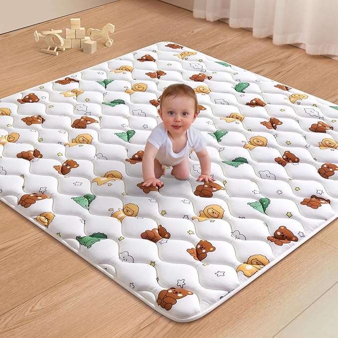 Lilyvibebearhappy Premium Foam Baby Play Mat 50" X 50", Thicken One-Piece Crawling Mat, Non-Slip Cushioned Activity PlayMats for Infants, Babies, Toddlers, Play & Tummy Time
