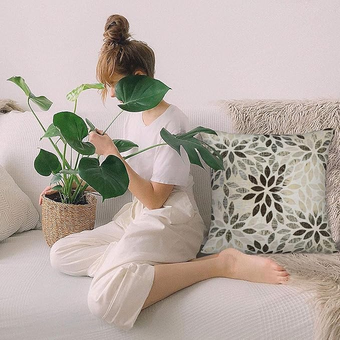 Black Grey Pillow Covers 16x16 Inch Set of 2 Summer Rust Geometric Flower Outdoor Decorative Throw Pillows Farmhouse Dahlia Pillow Case Linen Square Cushion Cover for Home Sofa Bedroom