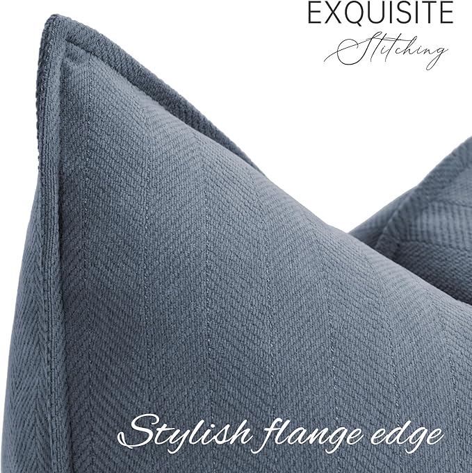 ZWJD Dusty Blue Pillow Covers 16x16 Set of 2 Chenille Throw Pillow Covers with Elegant Design Soft and Luxurious Decorative Throw Pillows for Couch, Bed, and Home Decor
