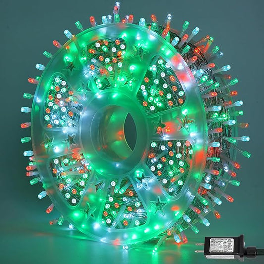 QITONG 500 LED String Lights Clear Wire Red White and Green Led