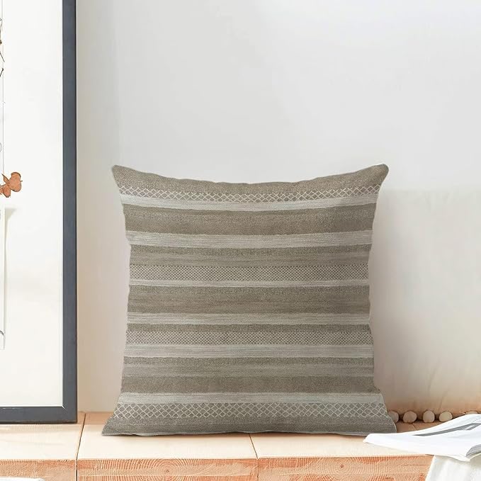 Boho Brown Stripe Throw Pillow Covers 18x18 Inch Set of 2, Rustic Abstract Decorative Throw Pillow Covers Retro Stripe Neutral Outdoor Cushion Cover for Sofa Couch Farmhouse Room Bed Decor