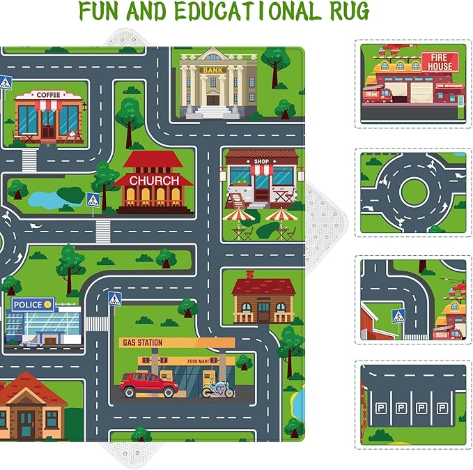 Kids Carpet Playmat, Kids Rug for Playroom Car Mat Town City Road Map Playmat, Extra Large Boys Kids Car Track Play Rug Bedroom, Living Room (Style Four, 110.2 X 78.7 INCH)