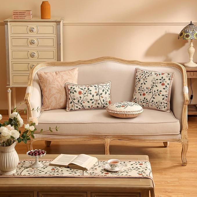 Design Linen Classic Throw Pillow Covers Diameter 16", French Farmhouse Round Cushion Covers with Orange White Floral Pattern Decor Pillowcases for Bed,Living Room,Outdoor,Car