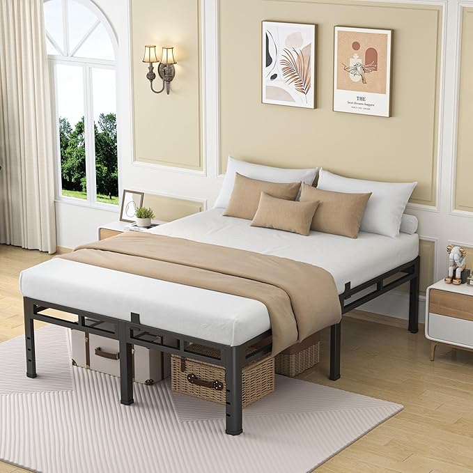 NKZ California King Size Bed Frame 18 Inch, Metal Bed Frame & Box Spring 2 in 1 Platform with Round Corner Legs, 4000Lbs Heavy Duty Tall Metal Frame, Headboard Hole, Noise-Free, Easy Assembly