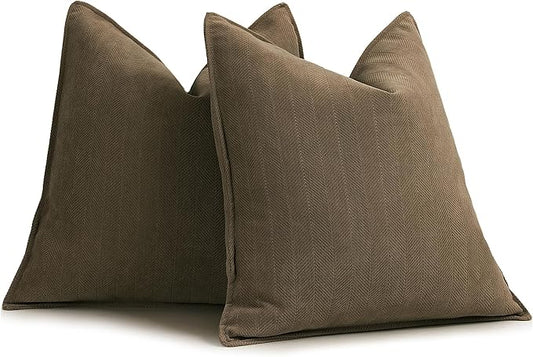ZWJD Brown Pillow Covers 16x16 Set of 2 Chenille Throw Pillow Covers with Elegant Design Soft and Luxurious Decorative Throw Pillows for Couch, Bed, and Home Decor