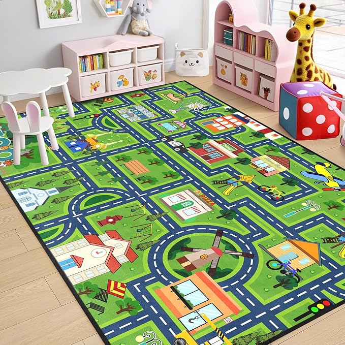 Car Rugs for Kids - Car Track Carpet for Boys Road Rug for Bedroom Road Map Carpet for Kids Toy Play Mat Farm, 3x5 Feet