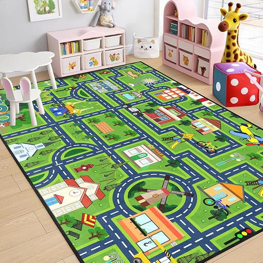 Car Rugs for Kids - Car Track Carpet for Boys Road Rug for Bedroom Road Map Carpet for Kids Toy Play Mat Farm, 3x5 Feet