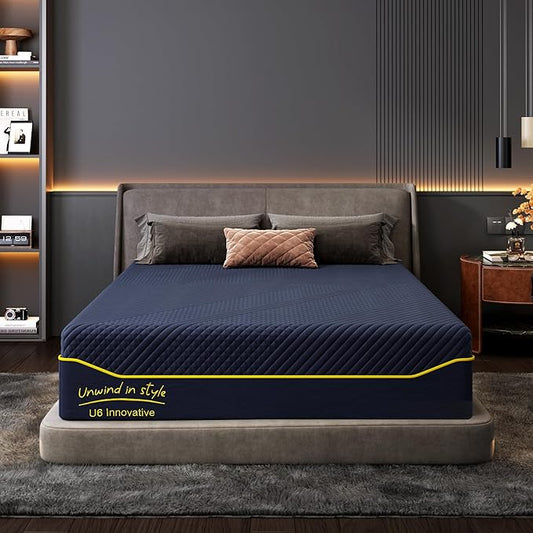 14 Inch Queen Mattress Memory Foam Medium with Green Tea Cooling Gel, CertiPUR-US Certified, Breathable & Supportive Mattress in a Box, Navy Blue