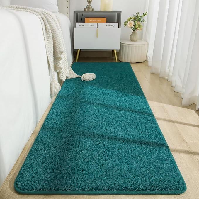 Soft Runner Rugs for Bedroom 2x6, Non Slip Runners for Hallway Kitchen Laundry Dorm Washable, Minimalist Low Pile Long Rugs for Boys Men Girls Kids, Teal Green
