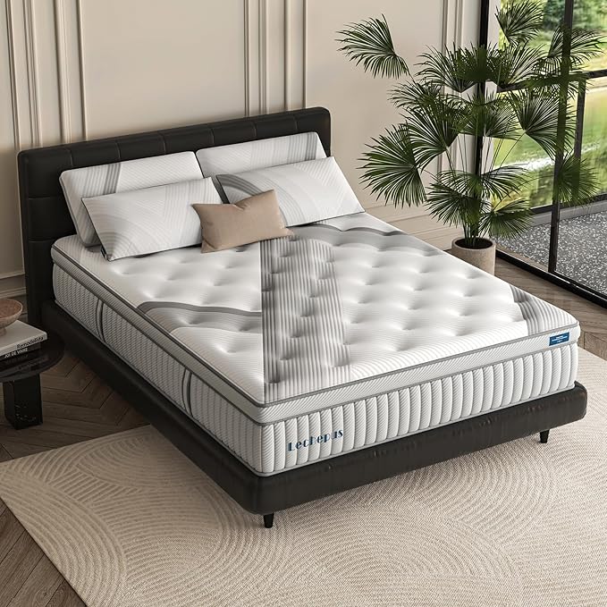 Lechpeus Queen Mattress,14 Inch Medium Plush Hybrid Mattress in Box,MDI Soft Memory Foam & 7-Zone Pocket Springs,Motion Isolation& Back Pain Relief,Enhanced Support Queen Bed,None Fiberglass