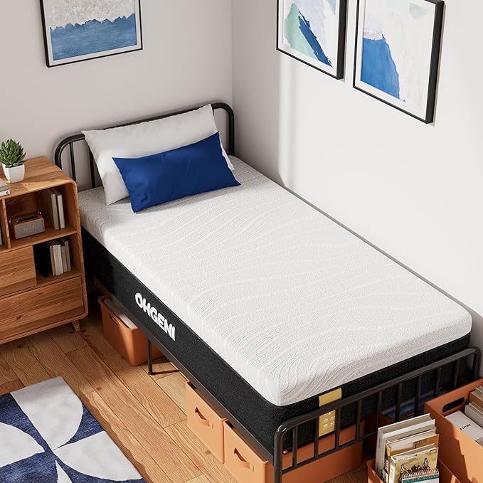 OhGeni 10 Inch Twin Size Mattress, Cooling Gel Memory Foam, Single Bed Mattresses in a Box, Cool Surface Touch, Medium,Ergonomic Support & Pressure Relief, CertiPUR-US Certified Foam, Designed in USA