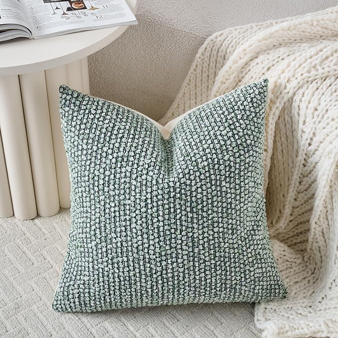 Striped Throw Pillow Covers 22x22 Set of 2 Green Textured Boucle Chic Morden Boho Accent Farmhouse Square Decorative Couch Pillow Covers for Home Decor Bed Sofa Living Room