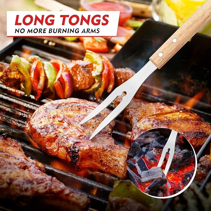BBQ Grill Tools Set Stainless Steel, BBQ Grilling Accessories with Wood Handles, Barbecue Grill Utensils for Outdoor, Ideal BBQ Tools Gift for Grilling Lover. (3B)