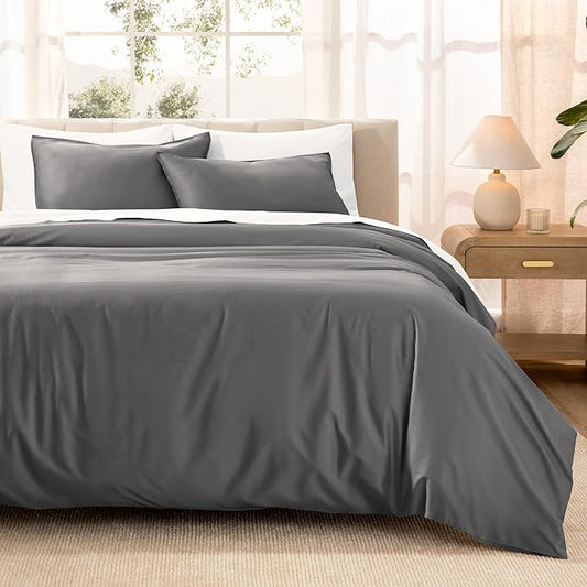 Bare Home 100% Organic Cotton Sateen Duvet Cover Set - Twin/Twin Extra Long - 400 Thread Count - Smooth Sateen Weave - Warm & Luxurious - Duvet Cover (Twin/Twin XL, Grey)
