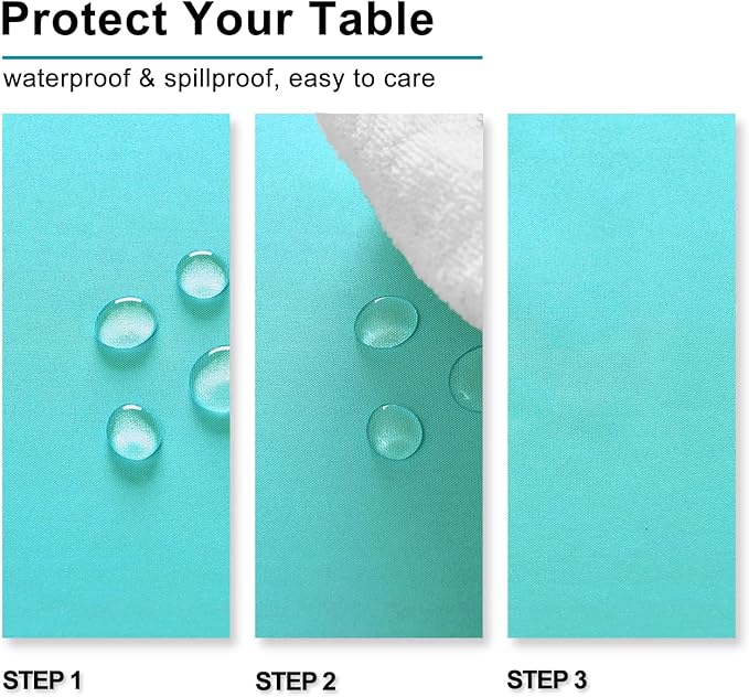 Hiasan Small Tablecloth for Square Tables - Waterproof and Spillproof Washable Fabric Table Cloth for Dining, Spring Party, Outdoor Picnic (Aqua, 40 x 40 Inch)