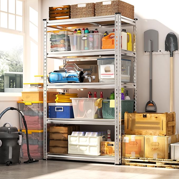 REIBII Storage Shelves 2020LBS Garage Shelving Heavy Duty Shelving 5 Tier Metal Shelving Units for Storage Adjustable Pantry Shelves for Kitchen Warehouse Basement 28" W x 12" D x 59.8" H, 3 Pack