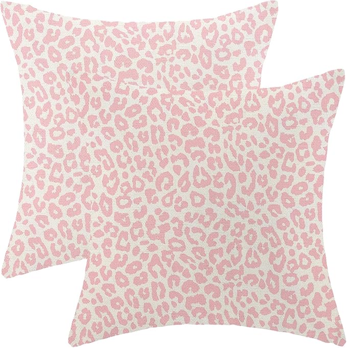 Leopard Print Pillow Covers 16x16 Pack of 2 Pink Animal Pattern Cheetah Decorative Throw Pillow Cover Outdoor Decor Boho Abstract Modern Pillowcase Farmhouse Linen Cushion Case for Couch Sofa