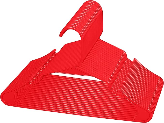Royale Linens 20 Pack Red Plastic Hangers for Clothes - Heavy Duty Clothes Hanger for Everyday Use - Lightweight & Space Saving Notched Plastic Hangers