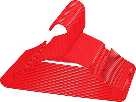 Royale Linens 20 Pack Red Plastic Hangers for Clothes - Heavy Duty Clothes Hanger for Everyday Use - Lightweight & Space Saving Notched Plastic Hangers