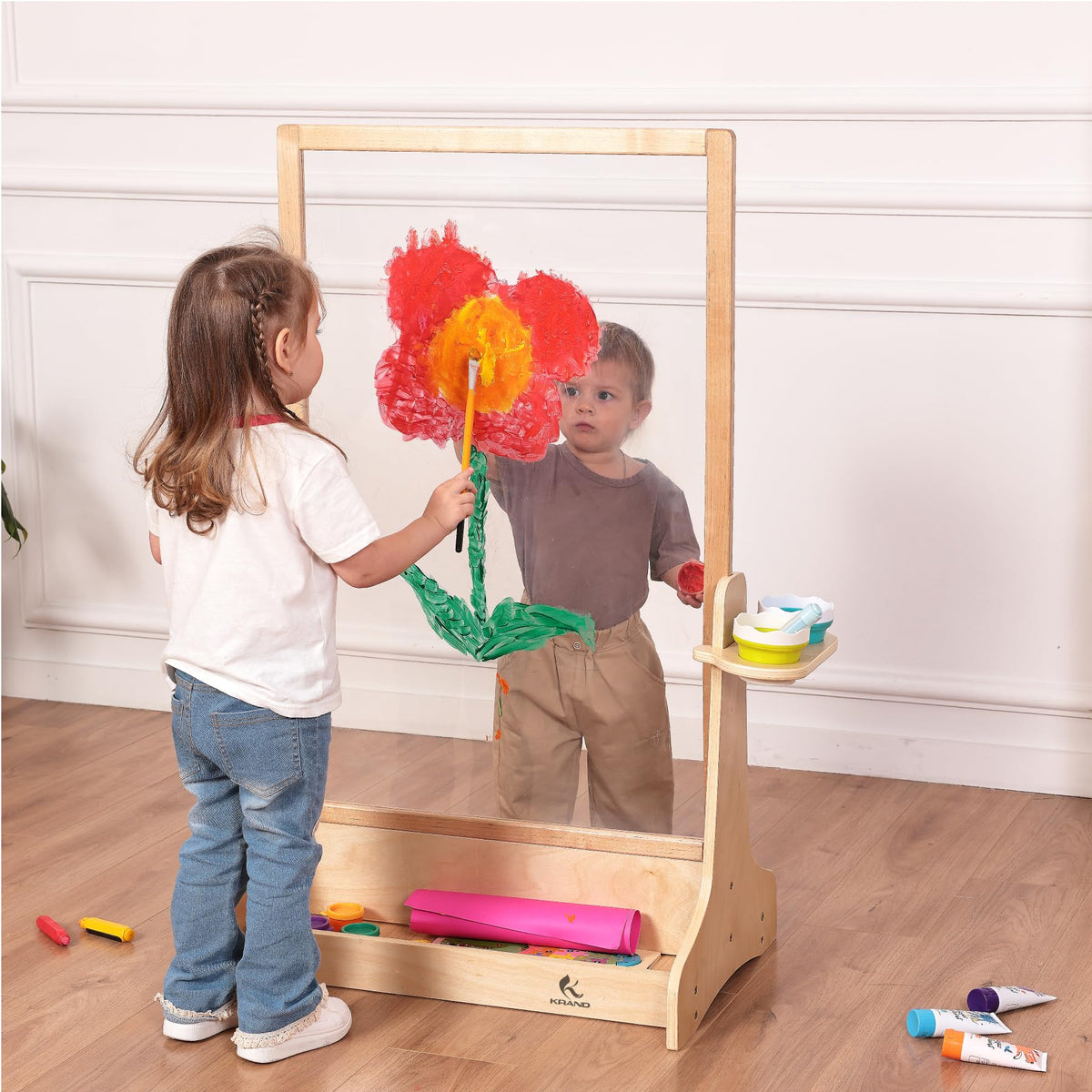 KRAND Double-Sided Plexiglass Painting Art Easel, Easy to Clean, Kids Drawing Board On Both Sides, Fun Arts and Crafts Activity for Boys and Girls