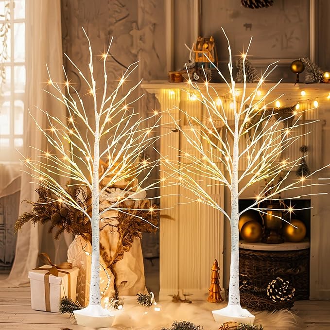 TW SHINE 2Pack Lighted Birch Tree, 6 FT Total 288LED Pre-lit Artificial Christmas Trees for Thanksgiving Christmas Decorations Indoor Home Bedroom Outdoor Festival Wedding Party, Warm White