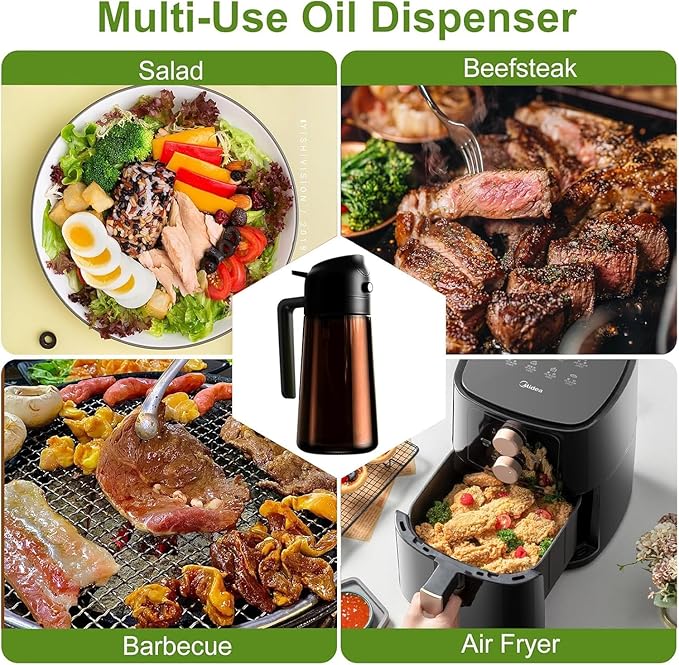 Kitchen Upgraded Made Oil Sprayer for Cooking, Dark Brown 2 in 1 Spray and Pour Mist Olive Oil Dispenser 16oz 470ml Glass Oil Spray Bottle, Air Fryer (White + Black)