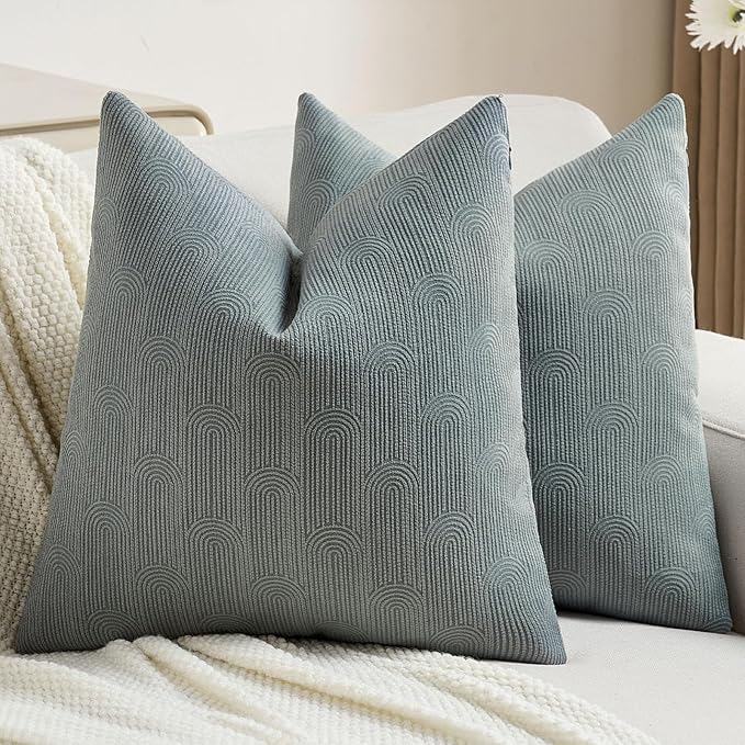 FUTEI Dark Grey Chenille Decorative Throw Pillow Covers 16x16 Inch Set of 2,Soft Cozy Striped Geometric Patterns Cushion Case,Modern Home Decor for Couch Bed Living Room