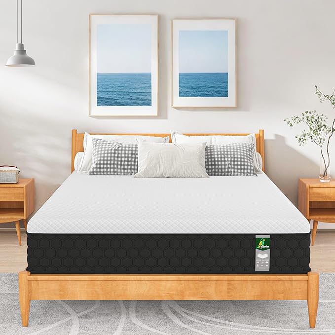 Full Size Mattress, 10 Inch Innerspring Hybrid Mattress in a Box with Memory Foam for Back Pain Relief, Medium Firm Matress with Motion Isolation & Strong Edge Support