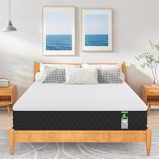 Full Size Mattress, 10 Inch Innerspring Hybrid Mattress in a Box with Memory Foam for Back Pain Relief, Medium Firm Matress with Motion Isolation & Strong Edge Support