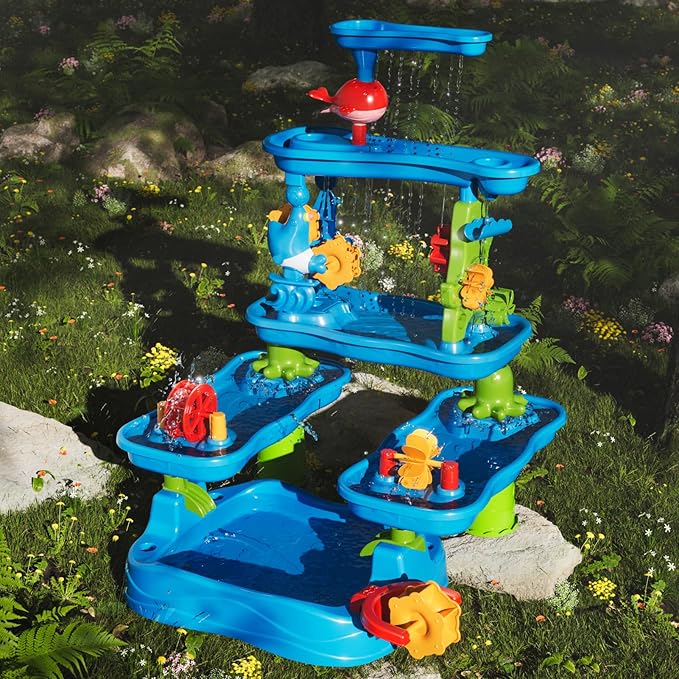 Five-Tiered Outdoor Water Table for Kids 3 4 5 6 7 8 Year Old - Sensory Activity Water Table Playset, Summer Sand Beach Toys, Outside Toys for Toddlers 3-5, Birthday Gifts for Boys & Girls 3+