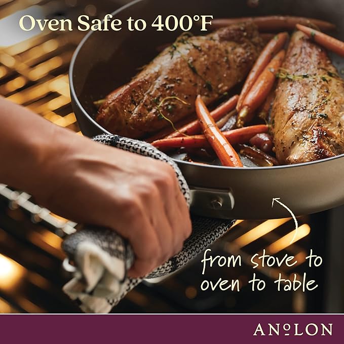 Anolon Advanced Home Hard Anodized Nonstick Deep Frying Pan/Skillet with Lid, 12 Inch, Bronze