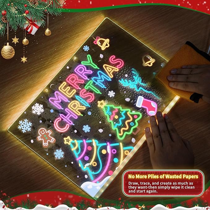 Lumiboard LED Drawing Board, LED Note Board, Acrylic Dry Erase Glowboard with 4 Modes & 7 Colors Light Include Adapter, Led Doodle Board for Kids, Halloween or Christmas Decorations (Large)