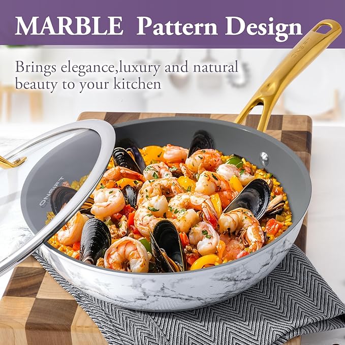 Frying Pan Nonstick, 10 Inch Skillet Easy to Clean, Kitchen Fry Pan without PTFE & PFOA, Compatible with All Stovetops, Lightweight and Durable, Marble White