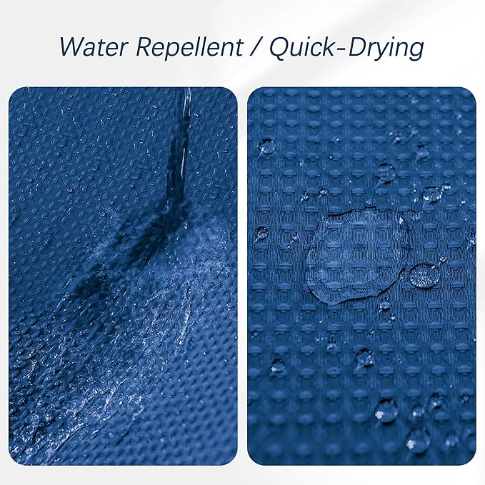 Classic Blue Fabric Shower Curtain for Bathroom Stall, 60 inche Waffle Weave Machine Washable Waterproof 256GSM Heavy Duty Weighted Bath Curtain Set with 10 Metal Hooks, 60Wx72H