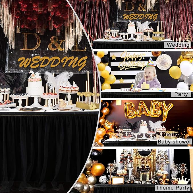 Suppromo Black Tulle Table Skirts for Birthday Party Hallowwen 6ft Ruffle Tutu Black Table Cloth for Rectangle Tables or Round Tables for Baby Shower Graduation Wedding Banquet Buffet Decoraitons
