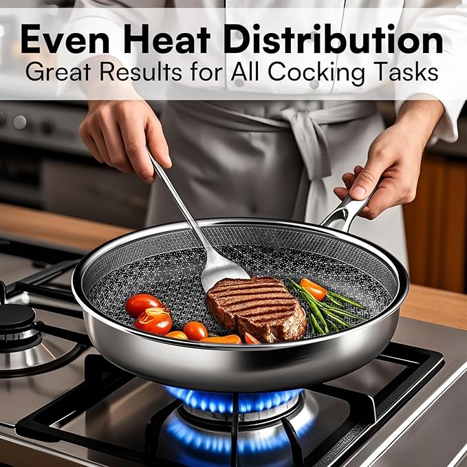 Non Stick Frying Pans Set with 3 Lid, Hybrid Pans Set Nonstick (8+10+12inch),Pan for cooking, nonStick Cookware, Dishwasher and Oven-Safe Cookware Sets, Stainless Steel Skillets
