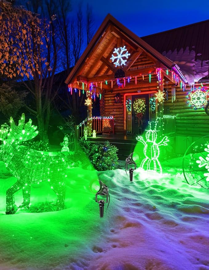 Halloween Green Landscape Lights Outdoor, 14 LED Landscape Lighting with US Plug, IP65 Waterproof Spotlights for Tree Yard Garden Pathway St. Patrick's Day Christmas Decor 4 Pack