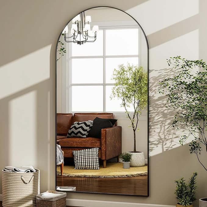 HARRITPURE 80"x40"Full Length Mirror - Arch Floor Mirrors with Aluminum Alloy Frame Free-Standing Wall Mounted or Leaning Large Bedroom Dressing Mirror,Black