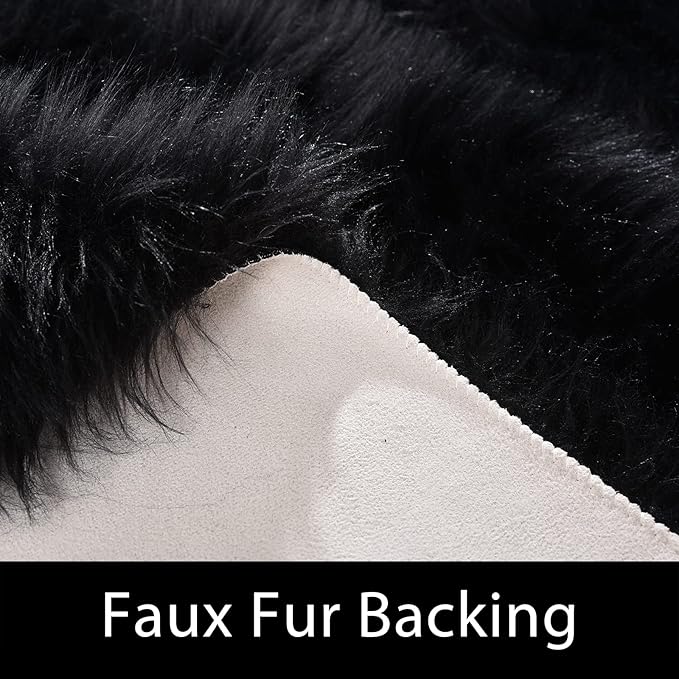 Latepis Round Area Rugs 10 ft Black Fuzzy Circle Rugs for Bedroom Large Shag Faux Fur Washable Rug for Living Room Fluffy Sheepskin Floor Rug Room Decor