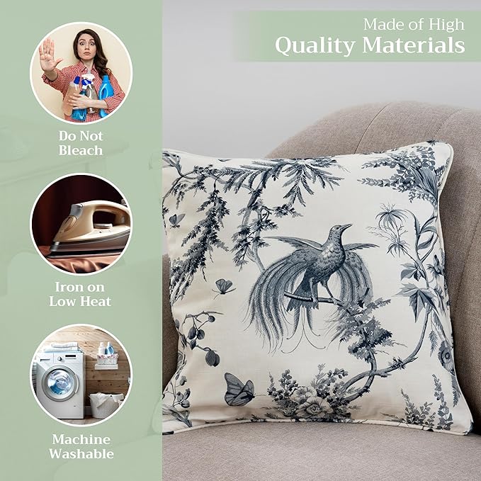 Maison d' Hermine Decorative Pillow Covers 18 x 18 Inch Square 100% Cotton Throw Pillow Covers with Invisible Zipper Cushion Case for Living Room Couch, Chair, Sofas, Bedroom, Home (Paradise - Delft)