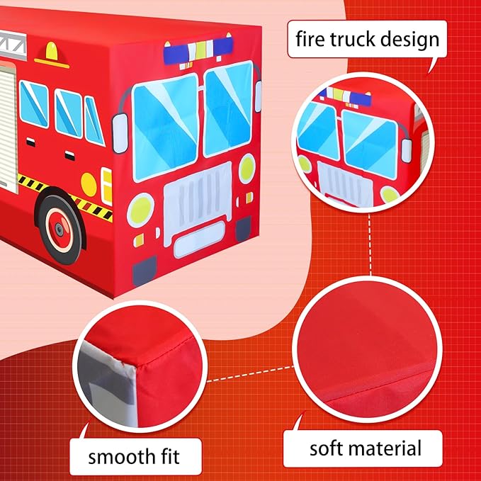 4Ft Fire Truck Birthday Party Tablecloth, Firefighter Party Decorations, Red 48" x 30" Polyester Rectangular Tablecloth for Kids Boys Firefighter Firetruck Theme Parties
