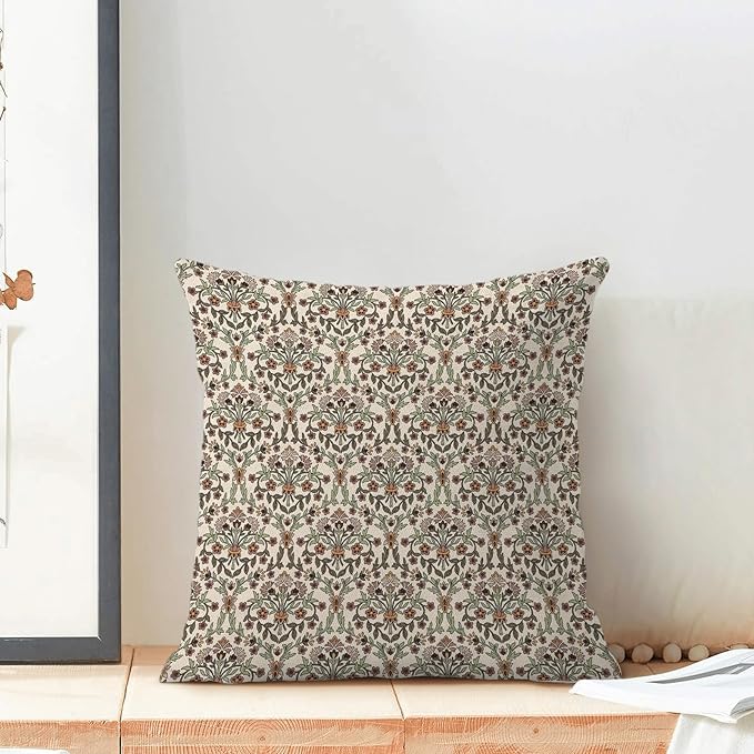 William Morris Pillow Covers 18x18 Set of 2, Boho Floral Block Print Flower Decorative Throw Pillows Bohemian Vintage Farmhouse Cushion Pillow Covers for Sofa Couch Bed Outdoor Decor