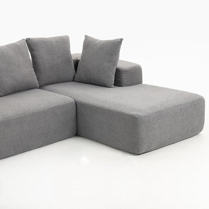 KEIKI L-Shape Cloud Sectional Sofa, 96” Modern Modular Boneless Couch with Left Chaise Lounge, Upholstered Couches for Living Room Bedroom, Grey