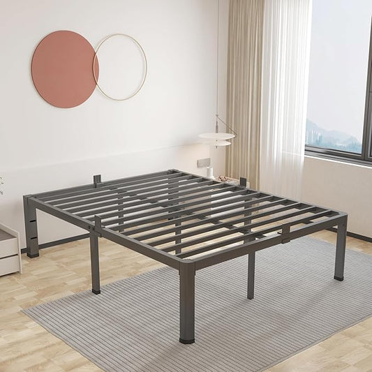 ROIL 20 Inch Full Size Bed Frame with Rounded Corner and Headboard Hole Mattress Retainers 3500LBS Metal Heavy Duty Steel Slats No Box Spring Needed Platform Noise-Free Easy Assembly