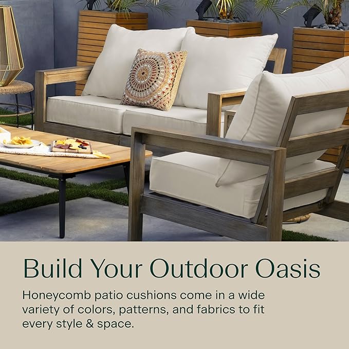 Honeycomb Outdoor Deep Seat, 24 x 23, Stripe Stone Beige Chair Cushion for Patio Furniture