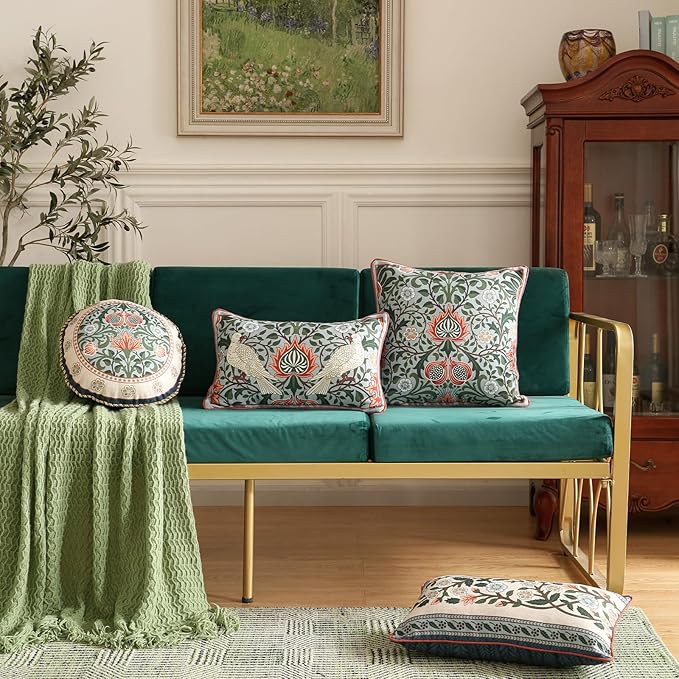 Design Lumbar Retro Elegant Linen Throw Pillow Covers 12"x20" Pack of 2, Blue Gray Floral Vine Pattern Cushion Covers Decor Rectangle Pillowcases for Bed,Living Room,Outdoor,Car