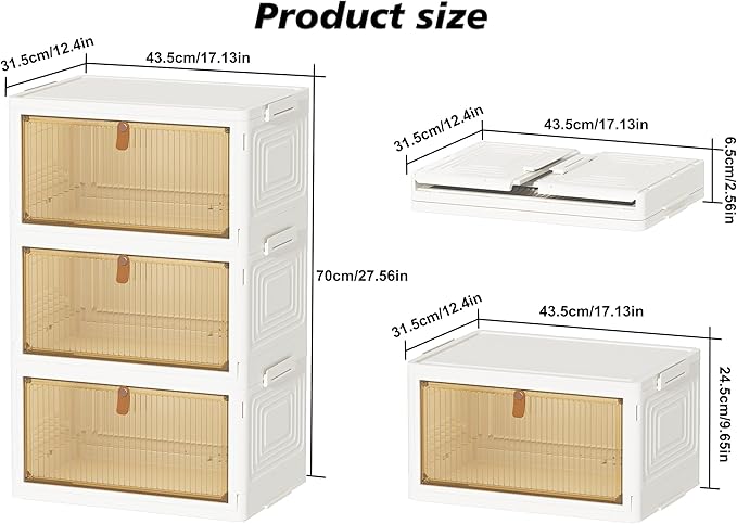 Closet Organizers and Storage 93Qt 3 Pack Closet Organizer Boxes for Clothes Stackable Storage Bins Foldable Storage Box for Clothes/Office Supplies/Snacks(31Qt X 3)