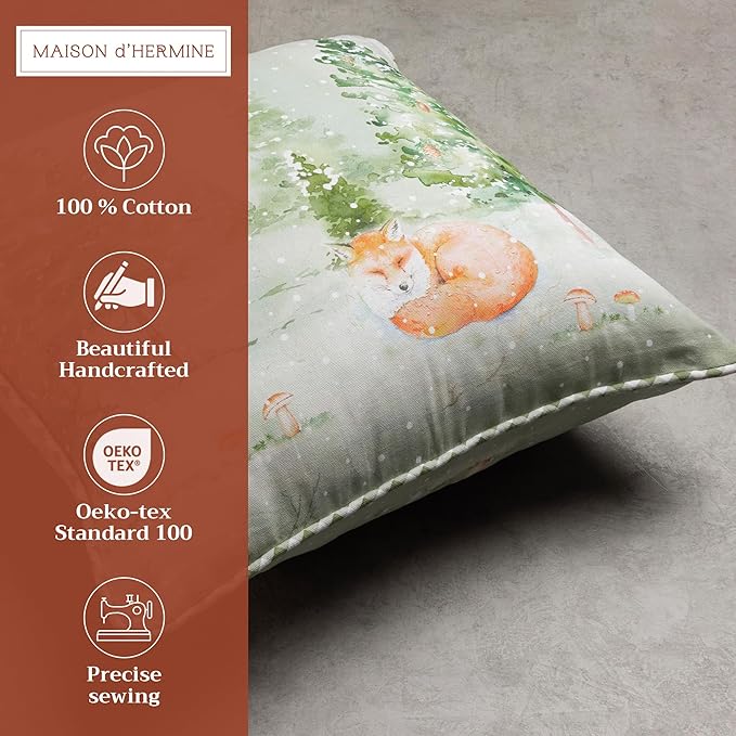 Maison d' Hermine Decorative Pillow Covers 18 x 18 Inch Square 100% Cotton Throw Pillow Covers with Invisible Zipper Cushion Case for Living Room Couch, Chair, Sofas, Bedroom, Home (Winter Mornings)